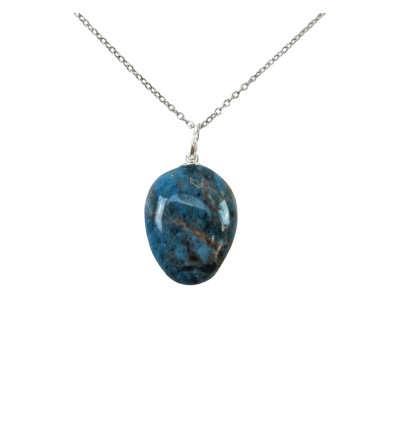 AAA Blue Apatite Necklace - Tumbled Stone Pendant + Silver Chain