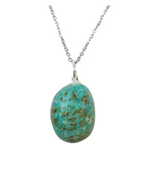 Chrysocolla turquoise necklace - rolled stone pendant + silver chain