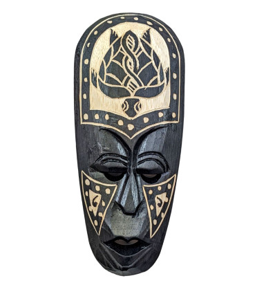 Petit masque africain en bois noir motif tortue 25cm
