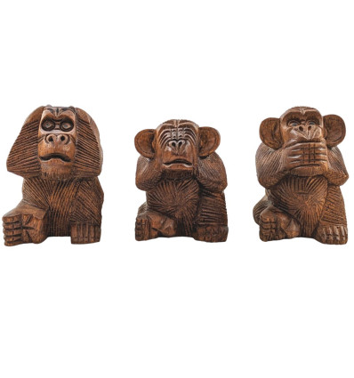 Les 3 singes "secret du bonheur". Statuettes en bois massif 10cm