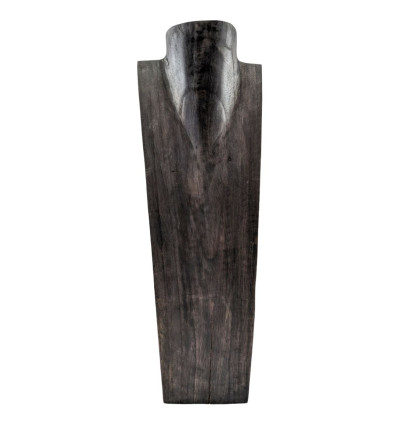 Dismesso - Busto espositivo con collane dentellate in legno massello nero vintage 50cm