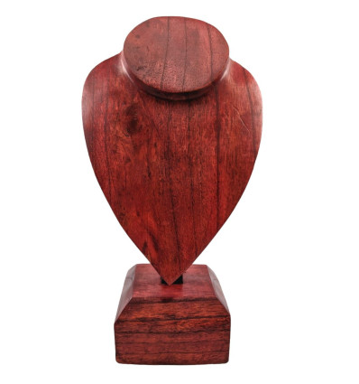 Dismesso - Espositore busto con collari a piedi in legno massello rosso 30cm