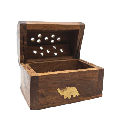 Incense holders for cones - small wooden incense box with Elephant pattern drawer