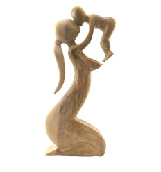Grande statue cadeau naissance maman bébé h50cm sculpture en bois.