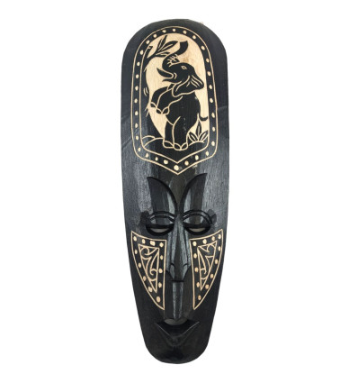 African Mask 50cm in Black Wood - Elephant Pattern