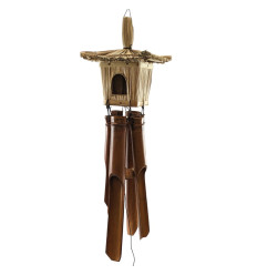 Carillon di vento, con scatola di nido. Bambù e paglia. Per interno o esterno.