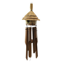 Carillon di vento, con casetta per round. Bambù e paglia. Per interno o esterno.