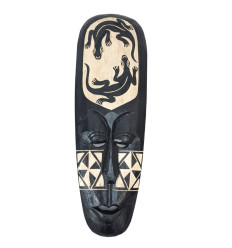 African Mask in Black Wood 50cm - Geckos Pattern