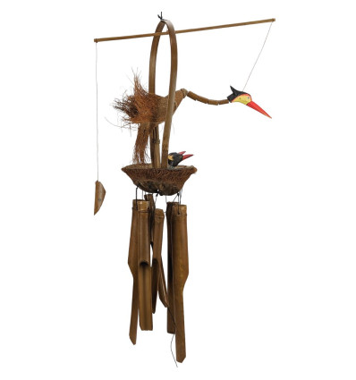 Bamboo and Coconut Wind Chime - Bird & Nestlings