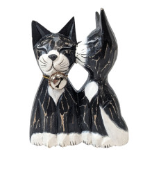Statuette couple of cats kiss wooden with bell