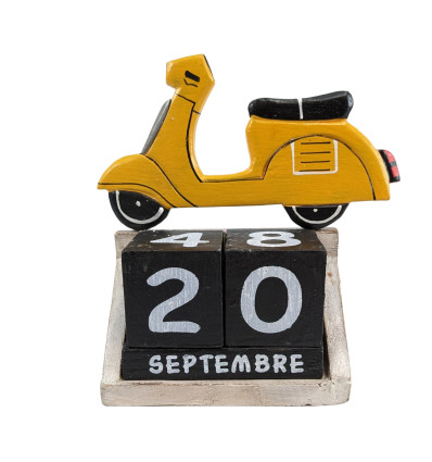 Calendario perpetuo Vespa d'epoca in legno giallo