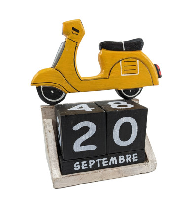 Calendario Perpetuo Retrò Vintage Vespa Scooter in legno giallo