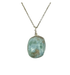 Larimar AB necklace - rolled stone pendant + silver chain