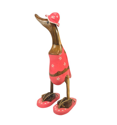 Decorative wooden duck 35cm - Pink bikini -3/4