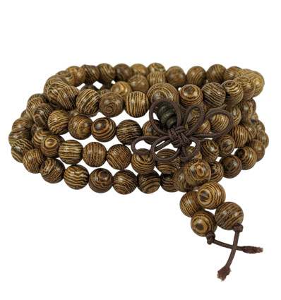 Bracelet Tibétain, Mala 108 perles de bois 6mm + noeud sans fin