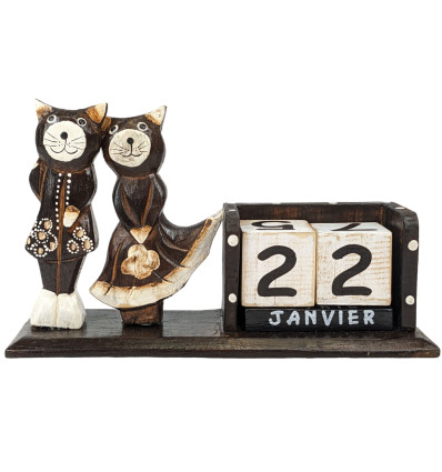 Calendario perpetuo in legno - Coppia di gatti