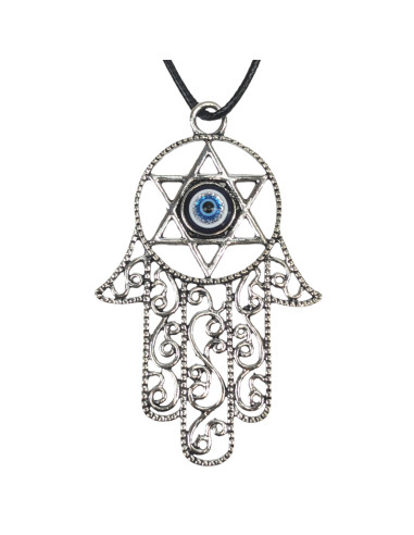 Necklace with Pendant Hand of Fatma & Blue Eye - Silver Plated