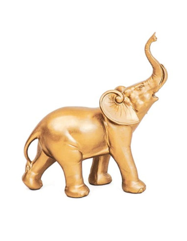 Statuetta elefante con tompe in aria in poliresina dorata - 32 cm