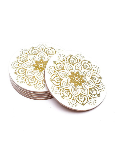 Gold Mandala Pattern Round Coasters - Set of 6