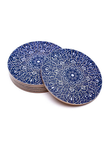 Blue Mandala Pattern Round Coasters - Set of 6