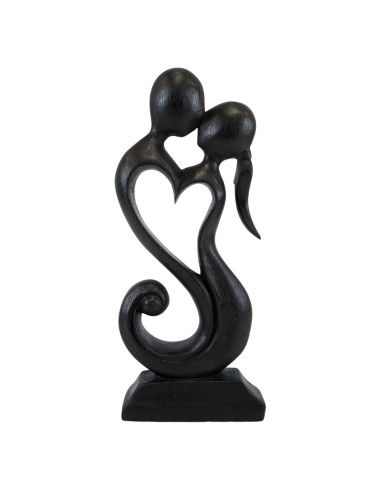 Statue abstraite Couple en Fusion h30cm bois massif sculpté main Noir