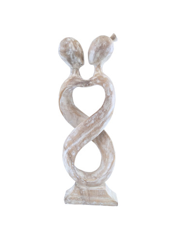La grande statua di coppia Amore Infinito H50cm in legno massello Patina bianca