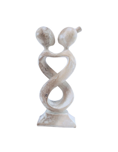 Statuette abstract couple Love Infinity h20cm solid wood patina white