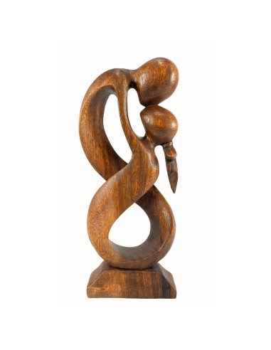 Statua astratta paio Unione Infinita h30cm in legno massello tinta marrone