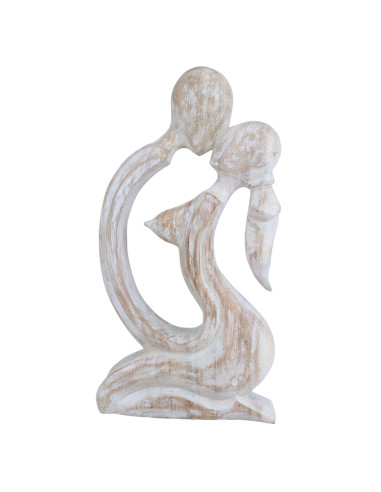 Statue abstraite Couple Sensuel 30cm en bois Blanc Cérusé