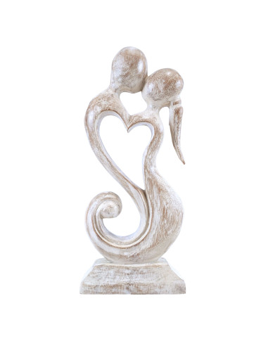 Statue abstraite Couple en Fusion 30cm bois Blanc Cérusé