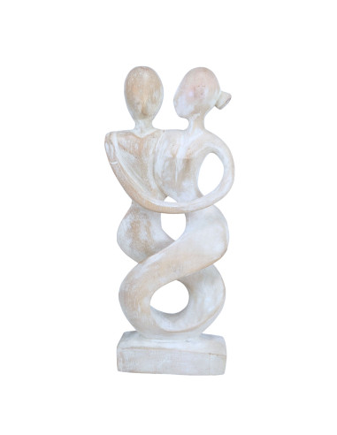 Statue abstract couple dancers Accomplices h30cm wood finish patina white