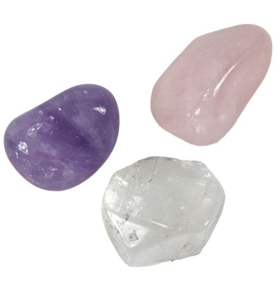 Set di pietre laminate "Triangolo d'oro M" - Ametista, quarzo rosa, cristallo di rocca
