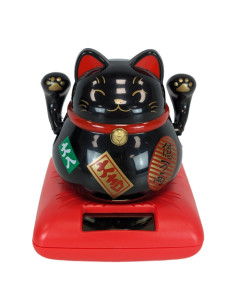 Maneki Neko Black Solar Powered Cat Japanese Lucky Charm 9cm