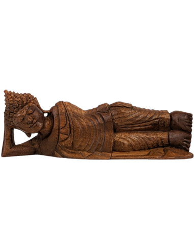 Statua Buddha Sdraiato 30cm in Legno Massello di Suar