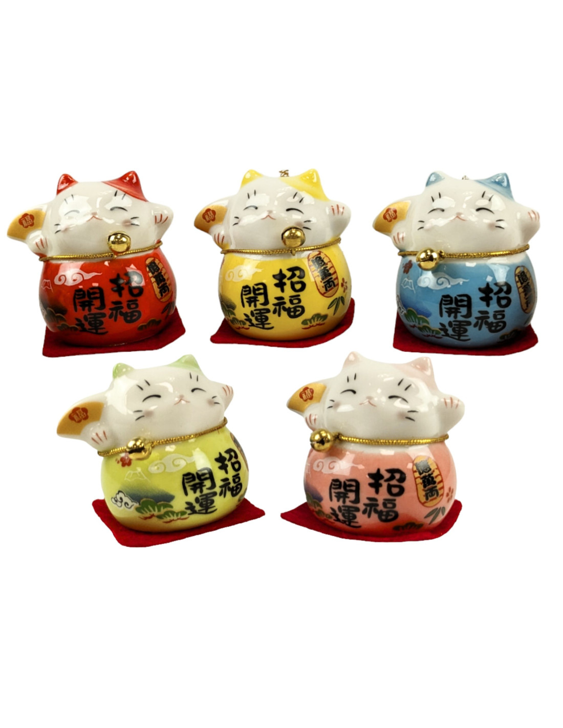 Gatti giapponesi fortunati - 5 Maneki Neko in porcellana