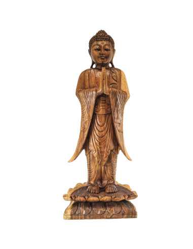 Handcrafted Standing Buddha Sculpture 100cm in Natural Dyed Suar Wood