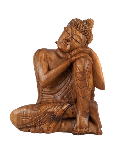 Statue de Bouddha assis 40cm - Bois massif sculpté main.