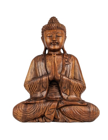 Ampio soggiorno statua di Buddha in legno massello intagliato a mano 50cm