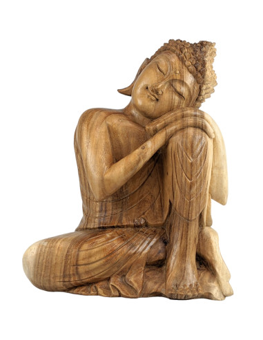 Statue de Bouddha assis 40cm - Bois massif sculpté main