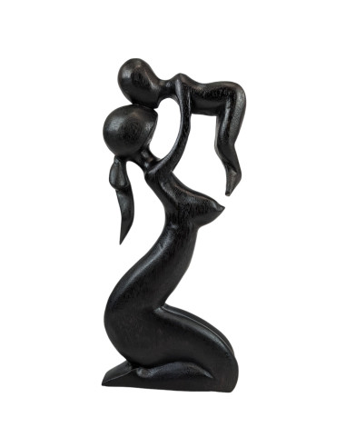 Statue abstraite Maman et Bébé 30cm en bois Noir