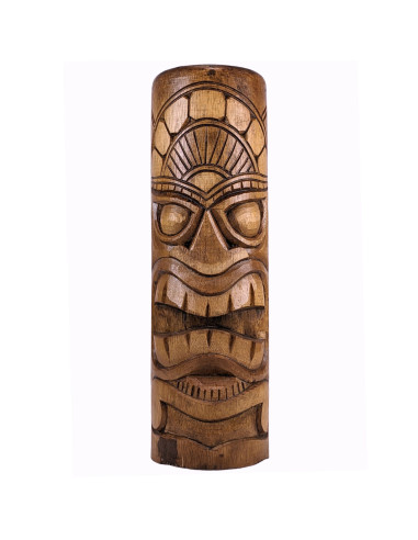Grand Totem Statue Tiki 50cm en bois massif sculpté à la main