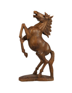 Statue de cheval cabré 30cm - Bois massif sculpté main