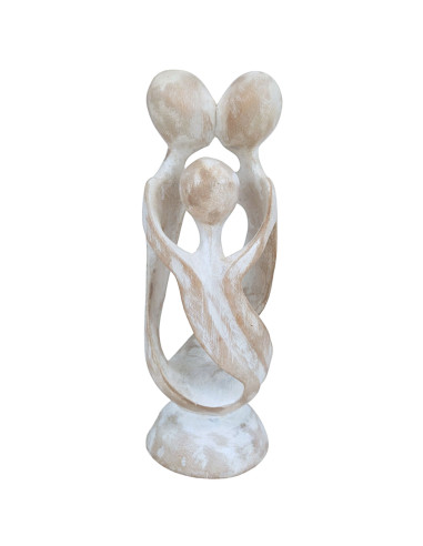 Statue abstraite "Famille Unie" 20cm en bois Blanc Cérusé