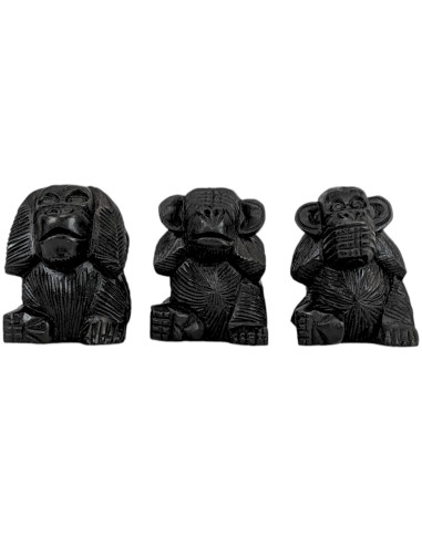 Les 3 singes "secret du bonheur". Statuettes en bois noir 10cm