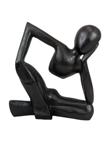 Statue abstraite "Le Penseur" 20cm en bois Noir