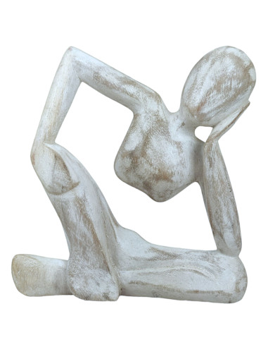 Statua astratta "Il Pensatore" 20cm in Legno Cerusé Bianco