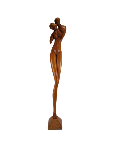 Statue abstraite couple amoureux 105cm en bois Teinté