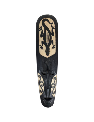 Maschera africana 50cm in legno nero intagliato - Motivo Salamandra
