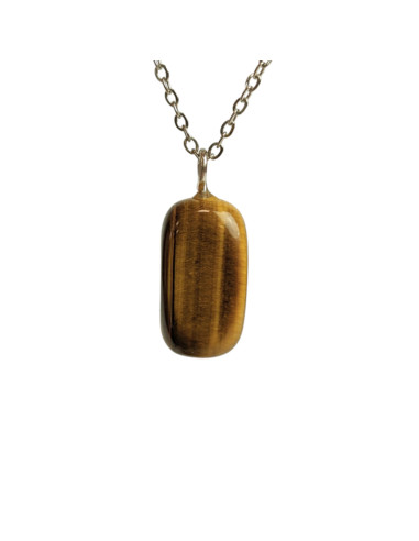AAA Tiger's Eye Necklace - Tumbled Stone Pendant + Silver Chain