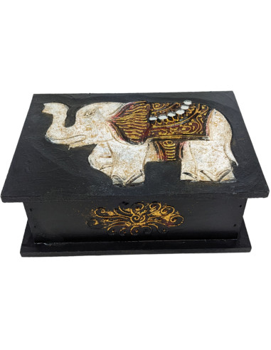Boîte à bijoux en bois motif Éléphant 20x15cm